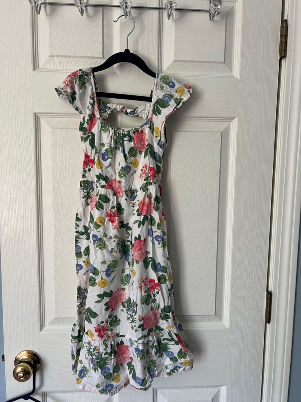Old Navy White Floral Dress with Pink, Yellow & Blue Flowers